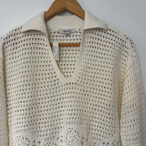 Madewell Crochet Polo Eyelet Long sleeve Open Knit LooseKnit Sweater euro summer - Picture 6 of 9